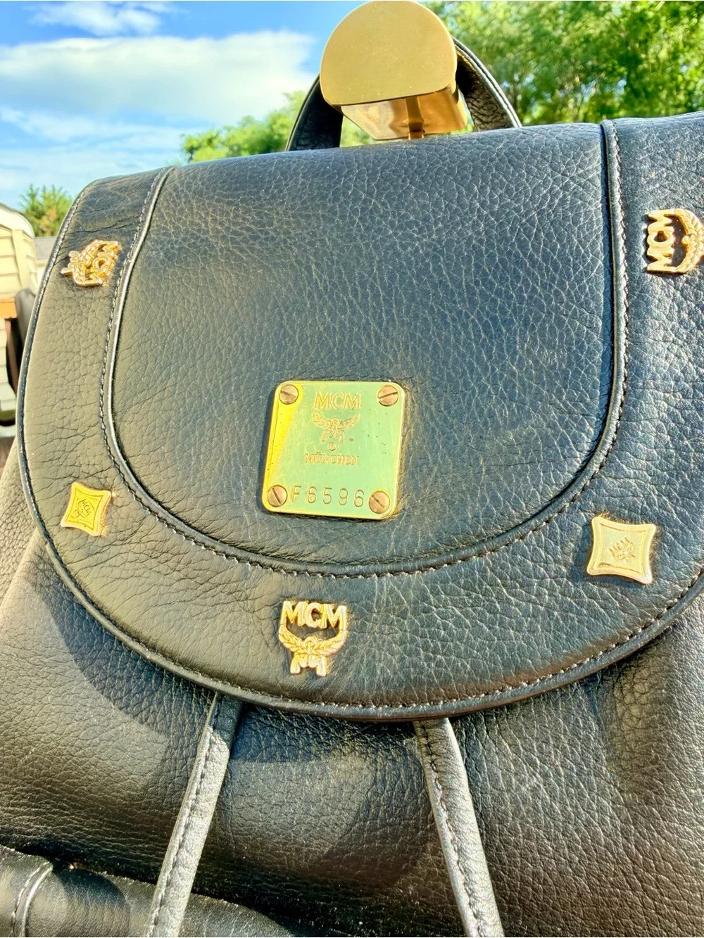MCM Vintage Black Pebbled Leather Heritage Drawstring Backpack. Michael Cromer